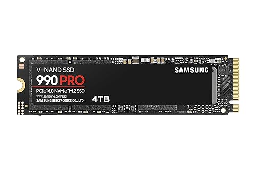 SAMSUNG 990 PRO SSD 4TB PCIe 4.0 M.2 Internal Solid State Hard Drive, Fastest for Gaming, Heat Control, Direct Storage and Memory Expansion for Video Editing, Graphics, MZ-V9P4T0B/AM [Canada Version] 4TB 990 PRO