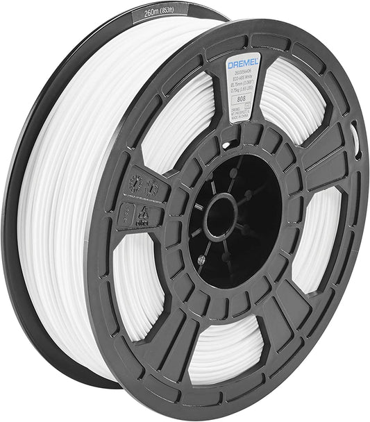 Dremel DigiLab ECO-WHI-01 3D Printer Filament, 1.75 mm Diameter, 0.75 kg Spool Weight, Color White, RFID Enabled, New Formula and 50 Percent More per Spool Polylactic Acid