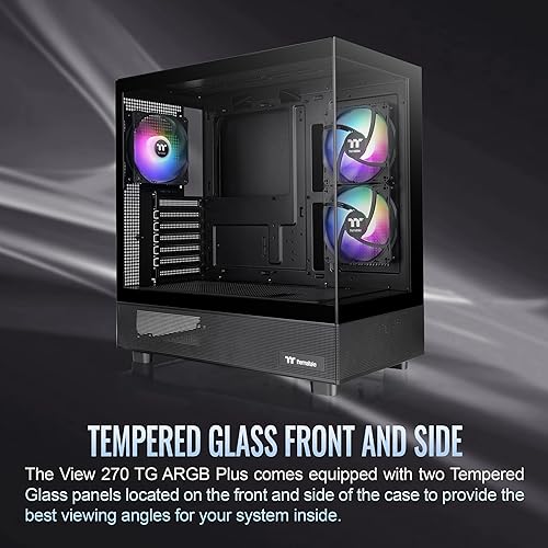 Thermaltake View 270 Plus TG ARGB Black Mid Tower E-ATX Case; 3x120mm ARGB Fans Included; Support Up to 360mm Radiator; Front & Side Dual Tempered Glass Panel; CA-1Y7-00M1WN-01; 3 Year Warranty