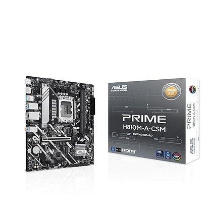 ASUS Prime H810MASUS Prime H810M-A-CSM Intel H810 LGA 1851 mATX Motherboard, 6+1+1+1 Discrete MOS, DDR5, PCIe 4.0, 2xM.2 Slots, Intel 1Gb Ethernet, DisplayPort, HDMI, USB 10Gbps,USB 5Gbps Type-C-A CSM