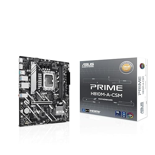 ASUS Prime H810MASUS Prime H810M-A-CSM Intel H810 LGA 1851 mATX Motherboard, 6+1+1+1 Discrete MOS, DDR5, PCIe 4.0, 2xM.2 Slots, Intel 1Gb Ethernet, DisplayPort, HDMI, USB 10Gbps,USB 5Gbps Type-C-A CSM