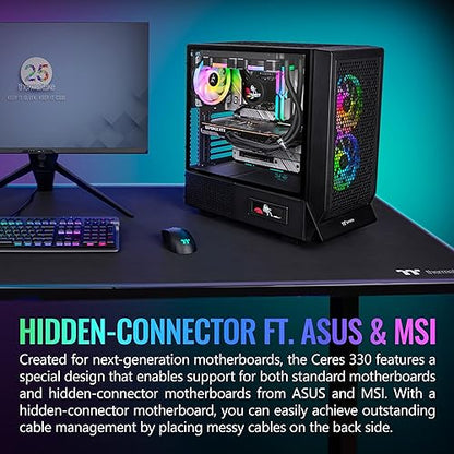 Thermaltake Ceres 330 TG ARGB Black Mid Tower E-ATX Case Supports Hidden-Connector Motherboard; Preinstalled 2 x CT140 ARGB Fans; Rotational PCIe Slots; CA-1Y2-00M1WN-01; 3 Year Warranty