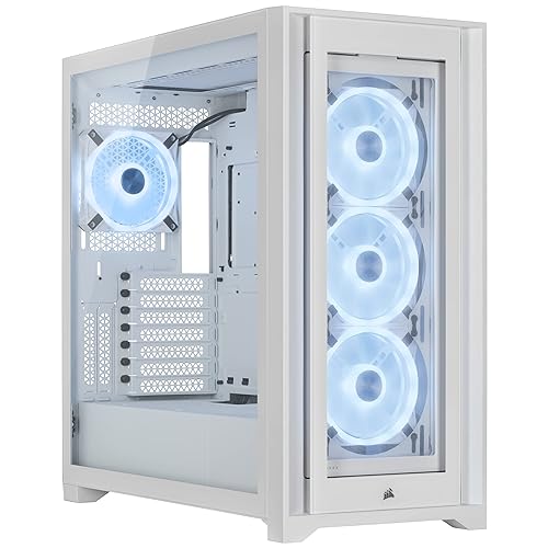 CORSAIR iCUE 5000X RGB QL Edition Mid-Tower Case - True White - Four CORSAIR QL120 RGB Fans - Included CORSAIR iCUE Lighting Node CORE - All-White Finish - Easy Cable Management - 136 Total RGB LEDs True White - QL Edition Smart Case