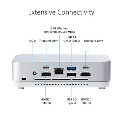 ASUS NUC 14 Pro+ Full System Mini PC with Intel 14th Gen Core Ultra 5 125H, 16GB DDR5 RAM, 512GB PCIe G4x4 NVMe SSD, Thunderbolt 4, Win 11 Home, Silver Aluminum Chassis, VESA Mount Included