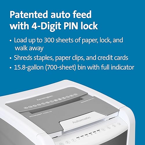 Kensington Paper Shredder - New OfficeAssist 300-Sheet Auto-Feed Micro Cut Anti-Jam Heavy Duty Shredder with 15.8 gallons Pullout Wastebasket, Lockable Chamber and 4 Casters (K52051AM) 15.8-gallon/700-sheet bin