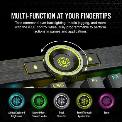 Corsair K100 RGB Mechanical Gaming Keyboard - Cherry MX Speed RGB Silver Keyswitches - AXON Hyper-Processing Technology for 4X Faster Throughput - 44-Zone RGB LightEdge - PBT Double-Shot Keycaps