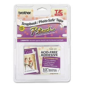 Brother Tzaf231: 1/2 Acid-Free Black on White Tape for Use with All Tz Machines