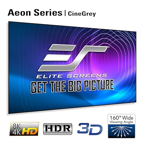 Elite Screens Aeon Series, 135-inch 16:9, 8K / 4K Ultra HD Home Theater Fixed Frame Edge Free Borderless Projector Screen, CineGrey Matte Grey Front Projection Screen, AR135H2, White CineGrey 135-inch / 16:9 Short/Standard/UST