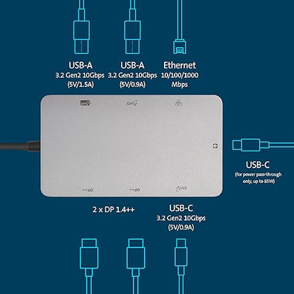 Kensington UH1450P Dual 4K Monitor USB-C Hub, Laptop Docking Stations with Dual 1.4++ DisplayPort Ports, 85W Charging for Thunderbolt 3/4 and USB-C Devices, 2X USB-A 3.2, 1 USB-C Port (K36900WW)