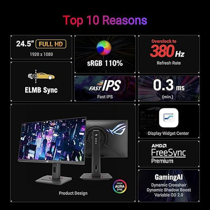 ASUS ROG Strix 25” (24.5-inch viewable) 1080P HDR Esports Gaming Monitor (XG259QNG) ? Full HD, 380 Hz, Fast IPS, 0.3ms, Extreme Low Motion Blur, AI Technology, DisplayWidget