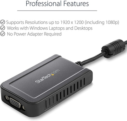 StarTech.com USB to VGA Adapter - 1920x1200 - External Video &amp; Graphics Card - Dual Monitor Display Adapter - Supports Windows (USB2VGAE3) 1920p x 1200p