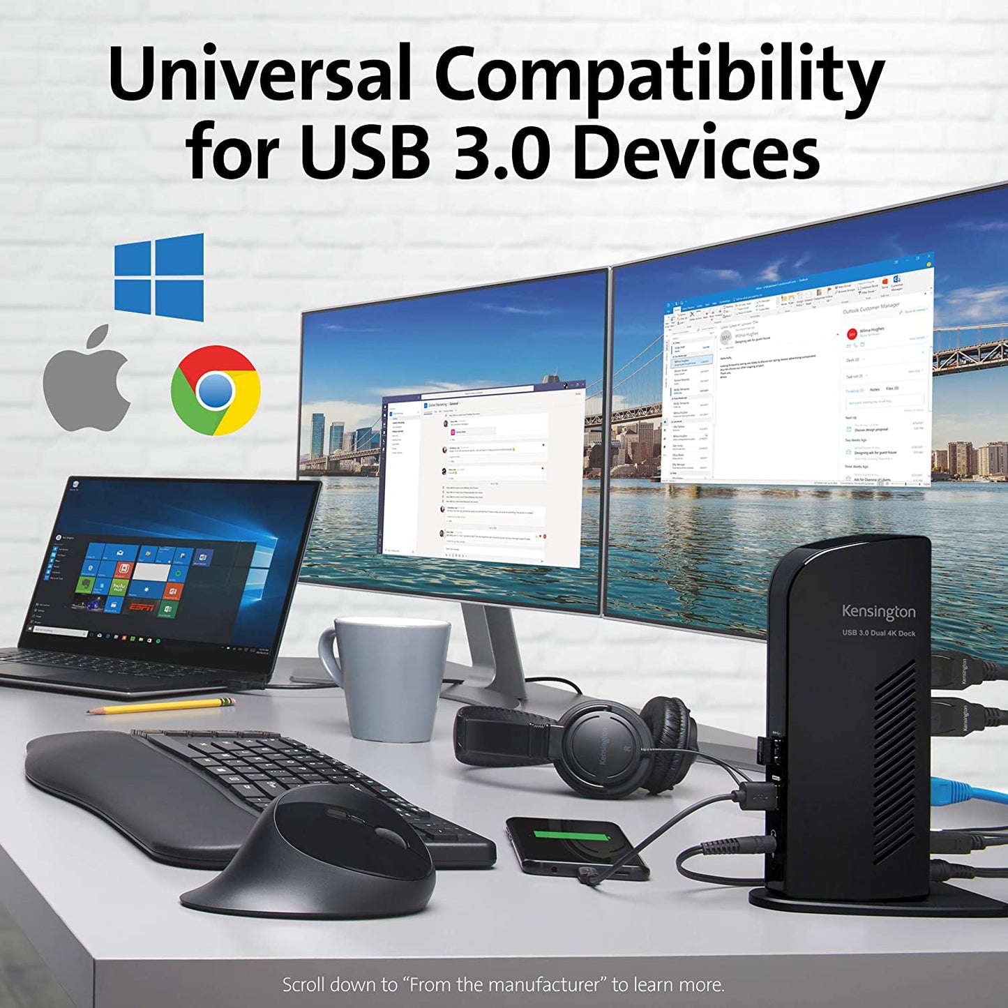 Kensington SD4100v Universal Dual 4K USB 3.0 Docking Station (K38255NA) USB-A Dual 4k