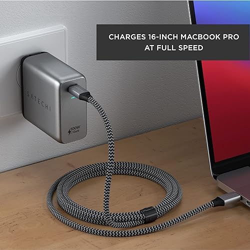 Satechi 100W USB C PD Wall Charger – Powerful GaN Tech – Compatible with 2021 MacBook Pro M1, 2020 MacBook Air, 2022 iPad Air M1, 2021 iPad Pro M1, iPhone 15 Pro Max/15 Pro/15/15 Plus (US)