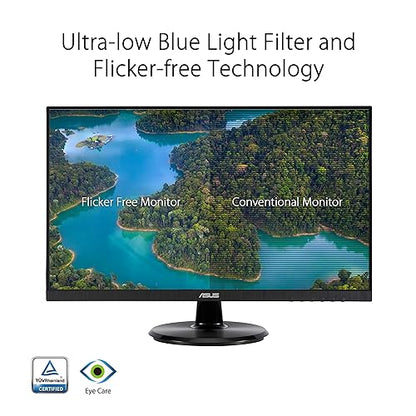 ASUS 27” 1080P Eye Care Monitor (VA27DQF) - IPS, Full HD, Frameless, 100Hz, 1ms, Adaptive-Sync, for Working and Gaming, Low Blue Light, Flicker Free, HDMI, DisplayPort, 3 Year Warranty IPS 100Hz Adaptive-Sync