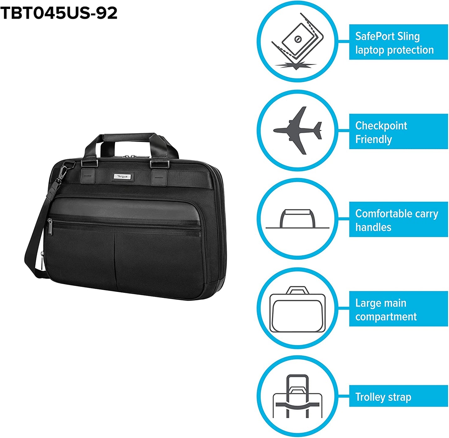 Targus Mobile Elite Laptop Bag for 15.6-inch Laptops, TSA Checkpoint-Friendly Design, Messenger Bag for Men /Women, Computer Bag &amp; Laptop Case for Mac/PC/Dell/Lenovo/HP, Black (TBT045US) Business Topload