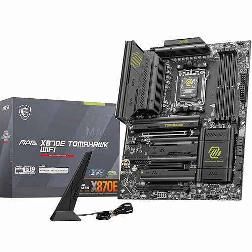 MSI MAG X870E Tomahawk WiFi Gaming Motherboard (AMD Ryzen 9000/8000/7000 Series Processors, AM5, DDR5, PCIe 4.0, M.2, SATA 6Gb/s, USB 3.2 Gen 2, HDMI/DP, Wi-Fi 6E, Bluetooth 5.3, 2.5Gbps LAN, ATX)