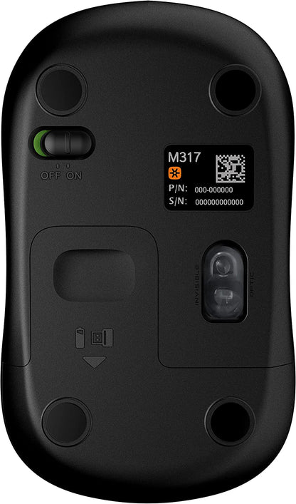 Logitech M317 Wireless Mouse, 2.4 GHz with USB Receiver, 1000 DPI Optical Tracking, 12 Month Battery, Compatible with PC, Mac, Laptop, Chromebook - Black
