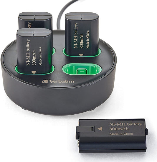 Verbatim Charging Stand with 4 x 800mAh Rechargable Battery Packs for use with Xbox Controllers Xbox Series X, Xbox Series S, Xbox One X, Xbox One S Charging Stand/Four Rechargeable Batteries