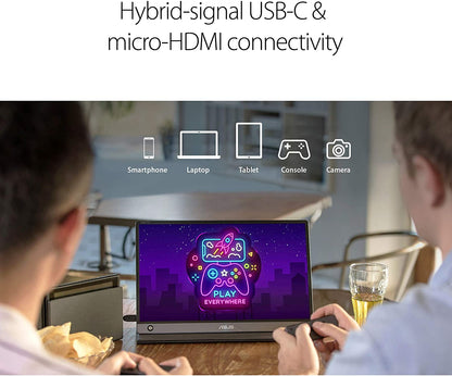 ASUS ZenScreen MB16AMT 15.6" Full HD Portable Monitor Touch Screen IPS Non-glare Built-in Battery and Speakers Eye Care USB Type-C Micro HDMI w/ Foldable Smart Case