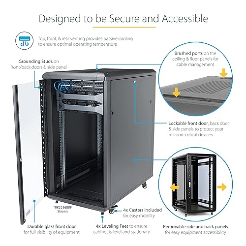 StarTech.com 4-Post 18U Server Rack Cabinet, 19 Data Rack Cabinet for IT / Network Equipment, with Adjustable Mounting Rails 18U Cabinet