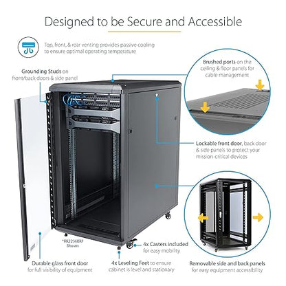 StarTech.com 4-Post 18U Server Rack Cabinet, 19 Data Rack Cabinet for IT / Network Equipment, with Adjustable Mounting Rails 18U Cabinet
