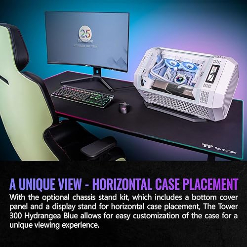Thermaltake Tower 300 Hydrangea Blue Micro-ATX Case; 2x140mm CT Fan Included; Support Up to 420mm Radiator; Optional Chassis Stand Kit Allows Horizontal Display; CA-1Y4-00SFWN-00; 3 Year Warranty Tower 300 Case Hydrangea Blue