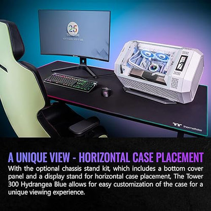 Thermaltake Tower 300 Hydrangea Blue Micro-ATX Case; 2x140mm CT Fan Included; Support Up to 420mm Radiator; Optional Chassis Stand Kit Allows Horizontal Display; CA-1Y4-00SFWN-00; 3 Year Warranty Tower 300 Case Hydrangea Blue