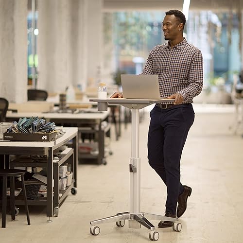 Ergotron – Mobile Standing Desk, Adjustable Height Small Rolling Laptop Computer Sit Stand Desk with Wheels for Classroom, Office, Medical or Home Use – Adjusts from 29 to 45 Inches – Maple Short Maple