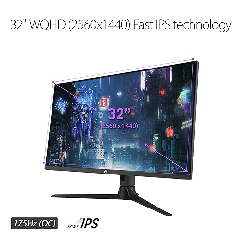 ASUS ROG Strix 32” 1440P Gaming Monitor (XG32AQ) - QHD (2560 x 1440), Fast IPS, 175Hz (OC), 1ms, G-SYNC Compatible, Variable Overdrive, Eye Care, DisplayHDR 600, DisplayPort, HDMI, USB, 96% DCI-P3
