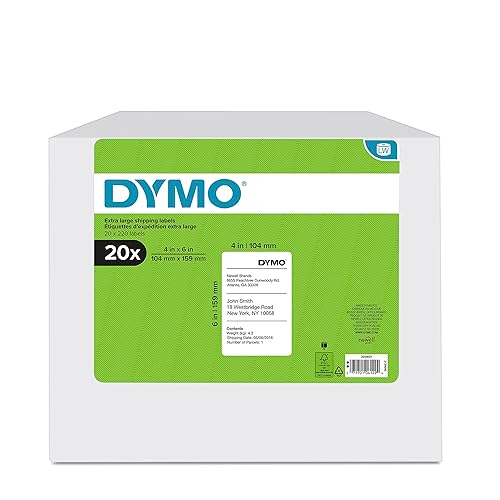 DYMO Authentic LabelWriter Extra-Large Shipping Labels for LabelWriter Label Printers, White, 4'' x 6'' (1744907), 20 rolls of 220 20 Rolls Label Thermal