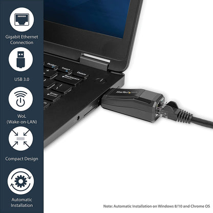 StarTech.com USB 3.0 to Gigabit Ethernet NIC Network Adapter - 10/100/100 Mbps Network Adapter - USB to Ethernet LAN Adapter - USB to RJ45 (USB31000NDS)