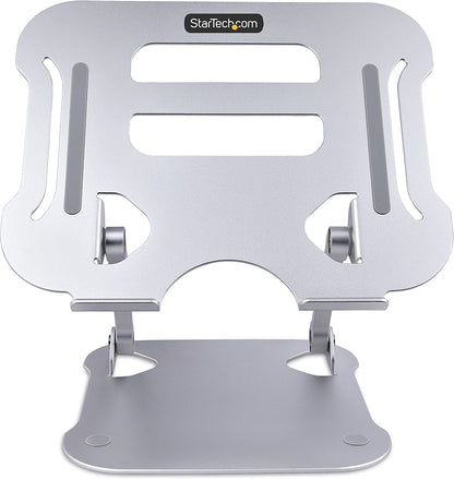 StarTech.com Laptop Stand for Desk, Ergonomic Laptop Stand Adjustable Height, Aluminum, Portable, Max. 22lb (10kg), Foldable Laptop Holder - Angled Notebook Computer Riser/Lift (ADJ-Laptop-Riser)