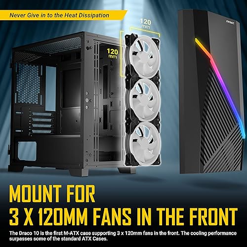 Antec Constellation Series Draco 10 Mini-Tower M-ATX Gaming Case, 360mm GPU Compatibility, Massive Air Intakes, ARGB Lighting Bar & 6 x 120mm Fan Support