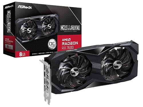 ASRock AMD Radeon RX 7600 Challenger 8GB OC GDDR6 DisplayPort HDMI 0dB Silent Cooling Graphics Card 128-bit 7680 x 4320 18 Gbps Graphics Card