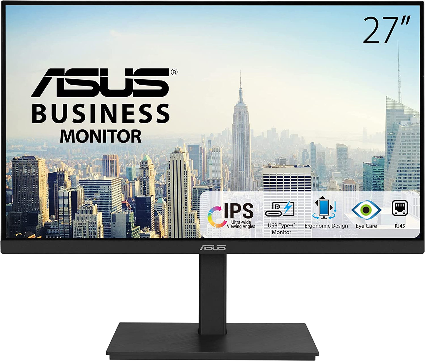 ASUS 27” 1080P Docking Monitor (VA27ECPSN) – Full HD, IPS, 75Hz, Adaptive-Sync, Speakers, Eye Care, Low Blue Light, Flicker Free, RJ45, USB-C, DisplayPort, HDMI, Height Adjustment, VESA Wall Mountable