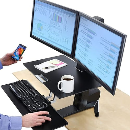 Ergotron – WorkFit-S Dual Monitor Standing Desk Converter, Sit Stand Workstation for Tabletops – With Worksurface, Black With Worksurface Black