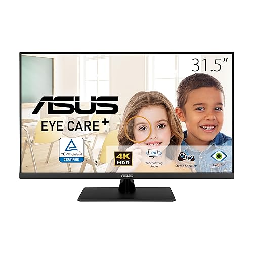 ASUS 31.5” 4K HDR Eye Care Monitor (VP327Q) – UHD (3840 x 2160), 99% sRGB, HDR-10, Adaptive-Sync, Speakers, DisplayPort, HDMI, Flicker Free, Blue Light Filter, VESA Mountable