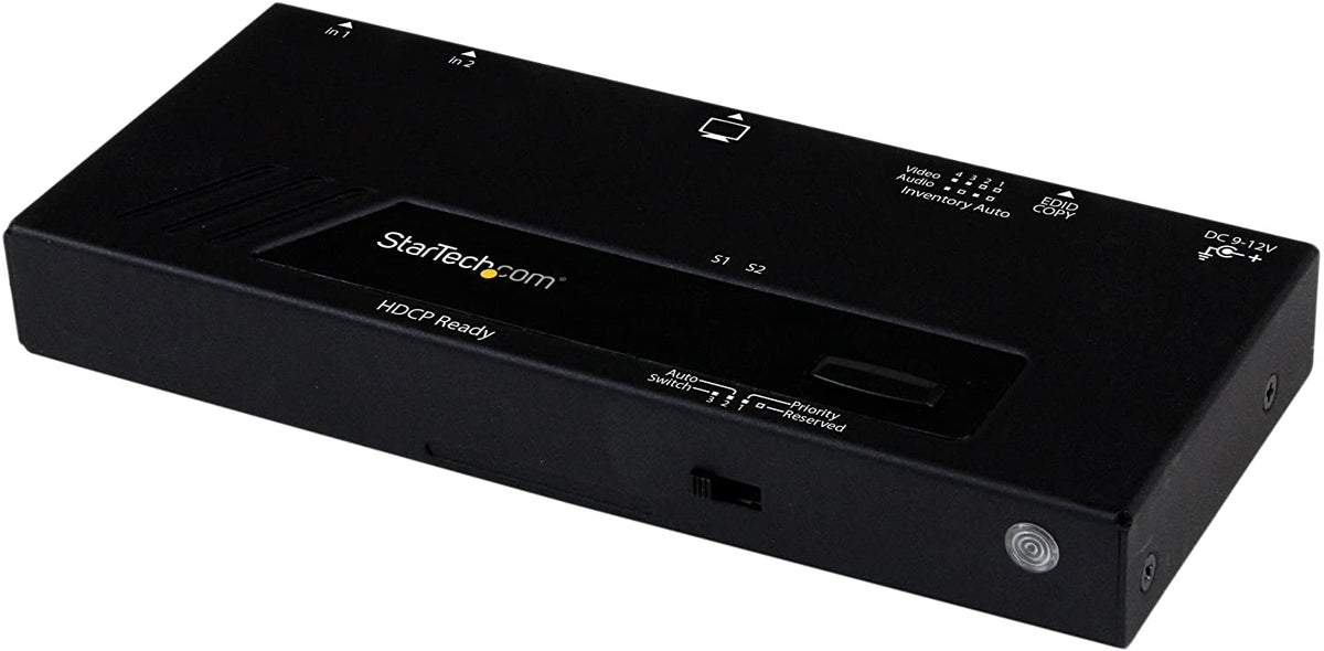 StarTech.com 2 Port HDMI Switch w/ Automatic and Priority Switching - 2 In 1 Out HDMI Selector with Automatic Priority Switching – 1080p (VS221HDQ),Black