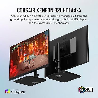 Corsair XENEON 32UHD144-A Gaming Monitor - 32-Inch, IPS UHD (3840 x 2160), AMD FreeSync Premium Adaptive Sync, 144Hz Refresh Rate, 1ms, DisplayHDR600, HDMI 2.1, DisplayPort 1.4, USB-C 3.1 - Black