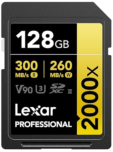 Lexar Professional 2000x 128GB SDXC UHS-II Card, Up to 300MB/s Read, for DSLR, Cinema-Quality Video Cameras (LSD2000128G-BNNNU) 128GB SDXC Card