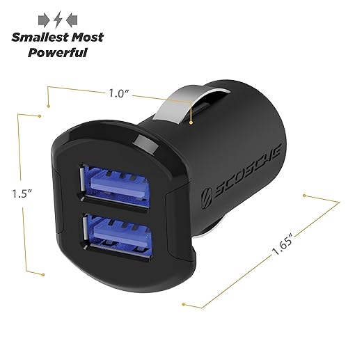 Scosche USBC242M 12 Watts per Port, 24W/4.8A Total Output USB Car Charger- The Fastest Charge Rate for Apple and Android Devices-Retail Packaging-Black Black Dual Port