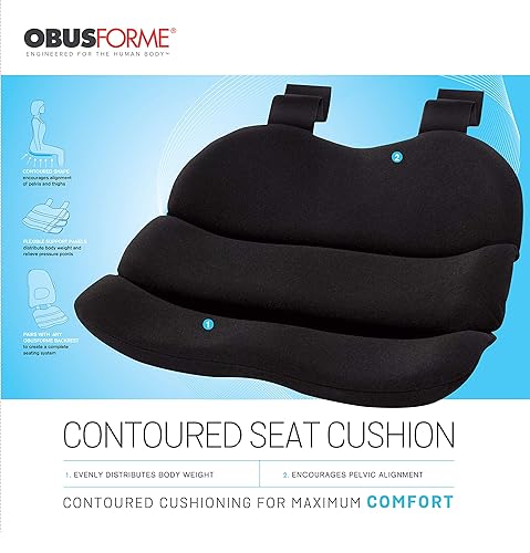 ObusForme Ergonomic Seat Cushion | Contoured Design Supports Pelvis and Thigh Alignment, Distributes Body Weight to Relieve Pressure Points | Foam Cushion Offers Superior Comfort (Boxed)