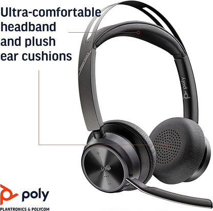 Poly - Voyager Focus 2 UC USB-C Headset with Stand (Plantronics) - Bluetooth Stereo Headset with Boom Mic - USB-C PC/Mac Compatible - Active Noise Canceling - Works with Teams (Certified), Zoom &amp; more Headset + Charge Stand, Teams Version