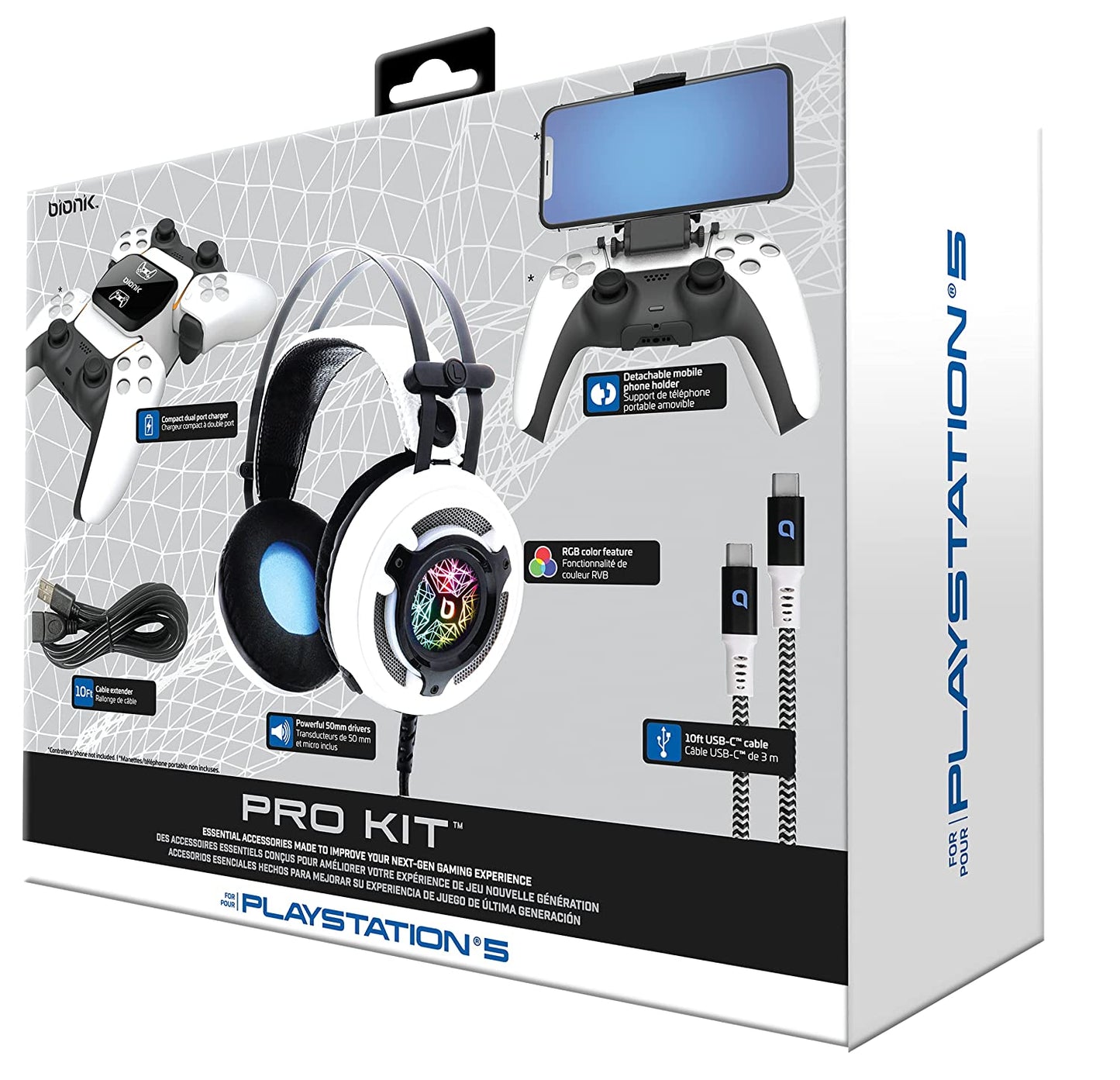 Bionik BNK-9083 PS5 Pro Kit - Essential Accessories - Headset, Charge Base, Cable