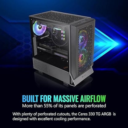 Thermaltake Ceres 330 TG ARGB Black Mid Tower E-ATX Case Supports Hidden-Connector Motherboard; Preinstalled 2 x CT140 ARGB Fans; Rotational PCIe Slots; CA-1Y2-00M1WN-01; 3 Year Warranty