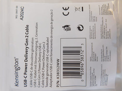 Kensington USB-C 3.2 Gen2 10Gbps Cable with USB-A Adapter - 100W Power Delivery, 1 Meter (K38312WW)