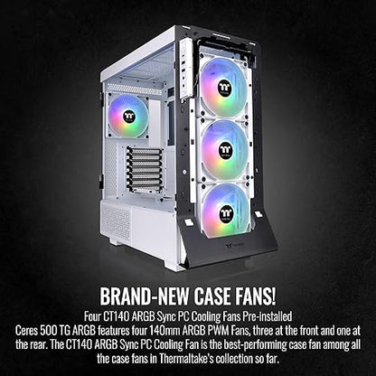 Thermaltake Ceres 500 Snow Edition Mid Tower E-ATX Computer Case with Tempered Glass Side Panel; 4 Preinstalled PWM ARGB Fans; Rotational PCIe Slots & GPU Holder; CA-1X5-00M6WN-00; 3 Years Warranty