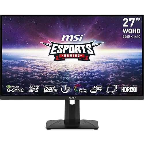MSI G274QPX, 27 Gaming Monitor, 2560 x 1440 (QHD), Rapid IPS, 1ms, 240Hz, G-Sync Compatible, HDR 400, HDMI, Displayport, Tilt, Swivel, Height Adjustable, Pivot,Black