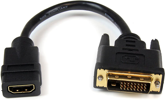 StarTech.com 8in HDMI to DVI-D Video Cable Adapter - HDMI Female to DVI Male - HDMI to DVI Dongle Adapter Cable (HDDVIFM8IN),Black