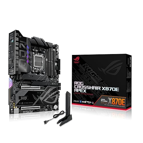 ASUS ROG Crosshair X870E APEX AMD X870E AM5 ATX Motherboard, Advanced AI PC-Ready, 18+2+2 Stages, DDR5, ROG Memory Fan, ROG DIMM.2 Card, Wi-Fi 7, 5G LAN, 3X M.2, PCIe® 5.0, USB4®, USB Type-C®, AI OC X870E APEX|M.2 x3|WiFi 7|AI